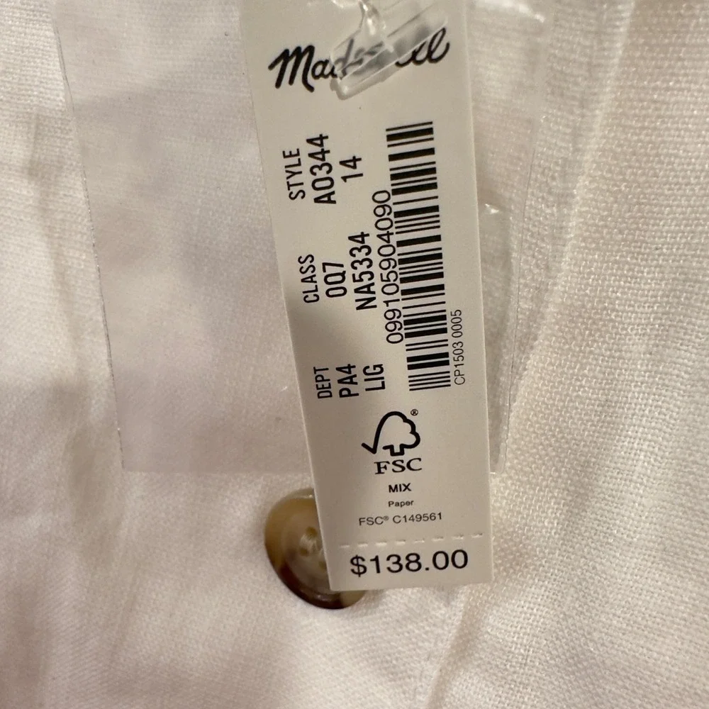 Madewell White Linen Cotton Button Front Midi Dress A0344 Womens 14 NEW - Picture 3 of 5